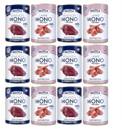 BALTICA MONO KARMA Zestaw 12 x 400 dziczyzna + jagnięcina MIX SMAKÓW